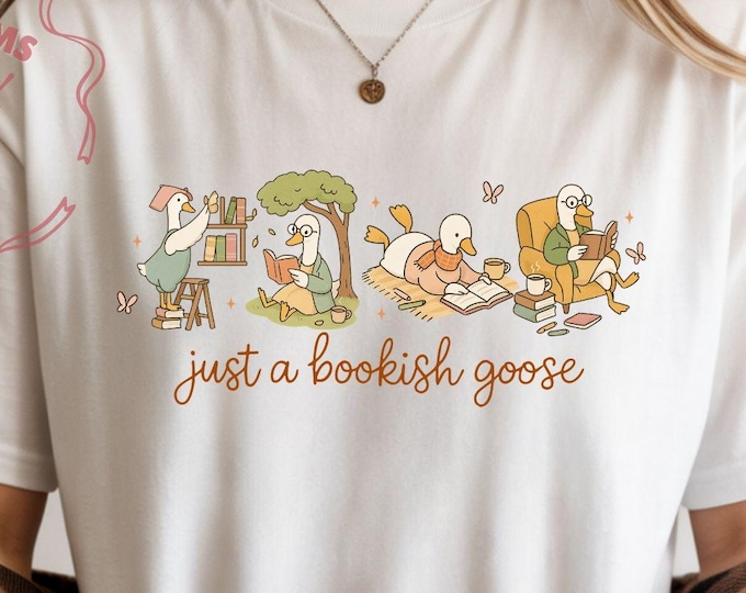 Bookish Goose Reading Tee, Cozy Cottagecore Graphic Shirt