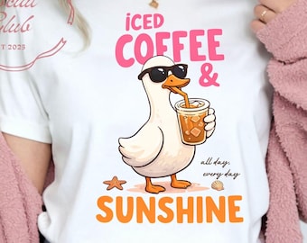 Iced Coffee Duck Shirt, Summer Sunshine Graphic Tee, Coffee Lover Gift