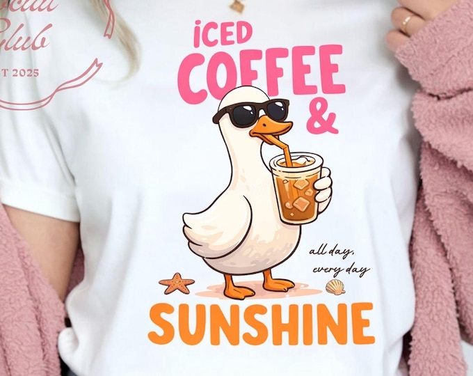 Iced Coffee Duck Shirt, Summer Sunshine Graphic Tee, Coffee Lover Gift