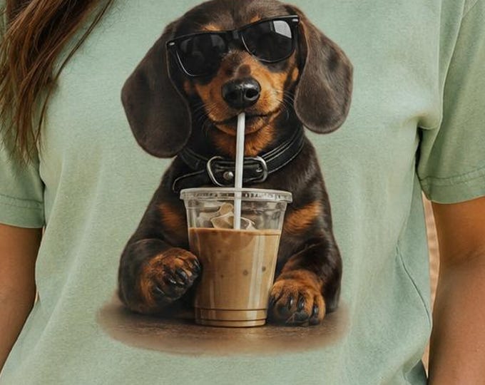 Dachshund Iced Coffee Comfort Colors Tee, Dog Mom Wiener Dog Shirt