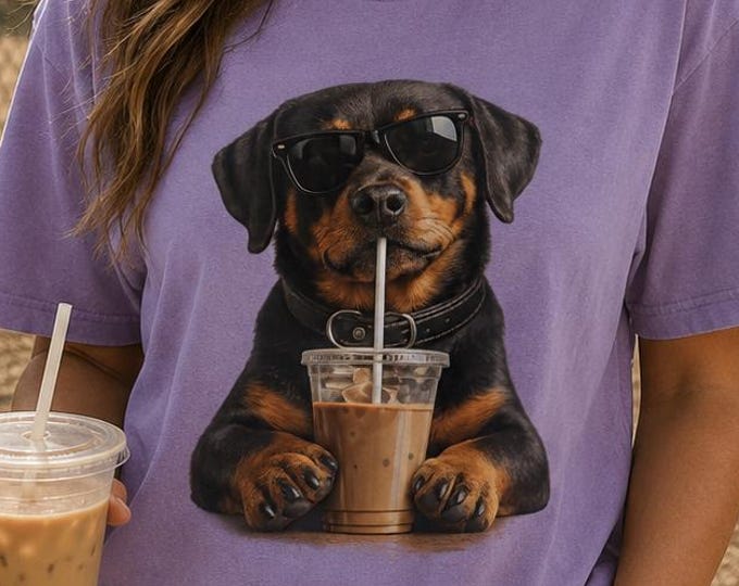 Rottweiler Iced Coffee Graphic Tee, Dog Mom Comfort Colors Shirt