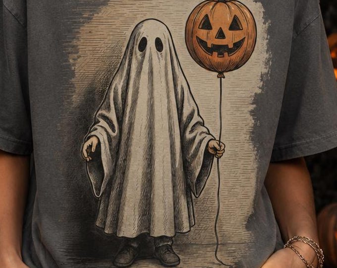 Vintage Ghost Pumpkin Balloon Tee, Comfort Colors Granite Spooky Halloween Shirt