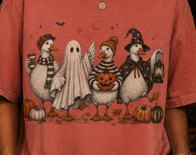 Halloween Lifestyle Comfort Colors Tee, Spooky Season Ducks Graphic Shirt