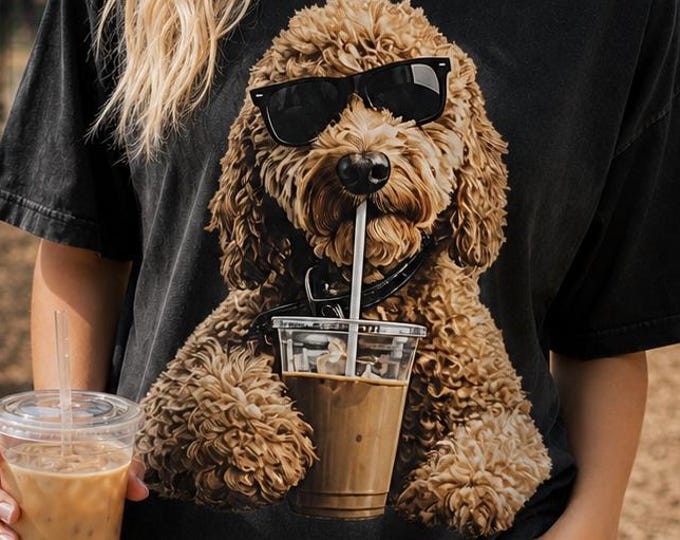 Goldendoodle Coffee Shirt, Dog Mom Graphic, Comfort Colors, Iced Coffee Dog Tee