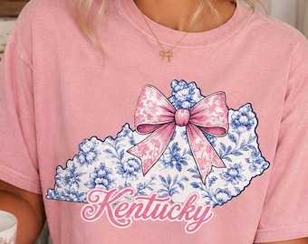 Kentucky Floral Bow Graphic Tee, Cottagecore Grandmillennial Style