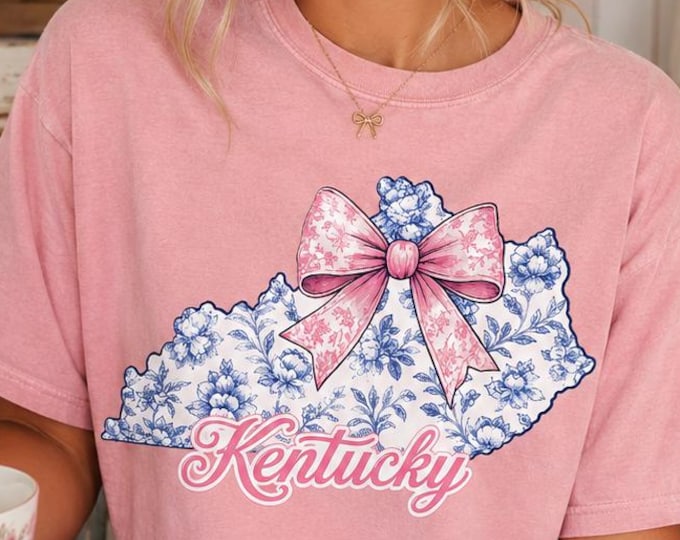 Kentucky Floral Bow Graphic Tee, Cottagecore Grandmillennial Style