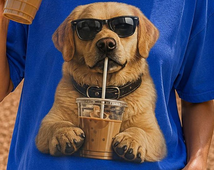 Golden Retriever Coffee Shirt, Dog Mom Graphic Tee, Comfort Colors, Iced Coffee Lover