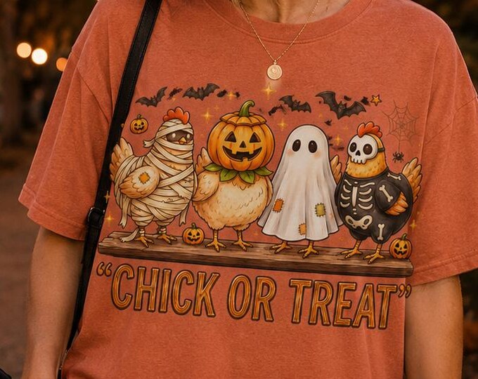 Chick or Treat Halloween Shirt, Funny Chicken Costume Tee, Pumpkin Patch Fall Graphic