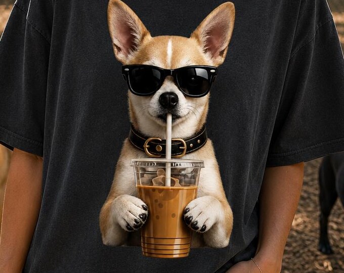 Chihuahua Iced Coffee Graphic Tee, Dog Mom Comfort Colors Shirt