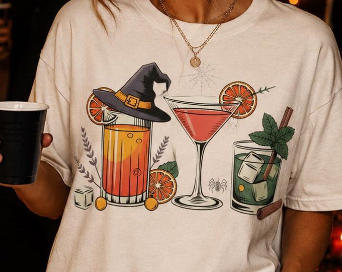 Halloween Witchy Drinks Cocktail Shirt, Spooky Season Party Graphic Tee