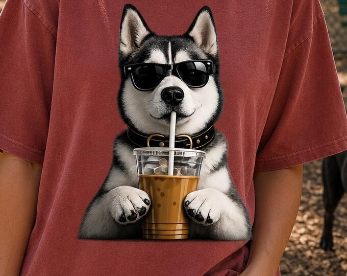 Siberian Husky Iced Coffee Graphic Tee, Dog Mom Comfort Colors Shirt