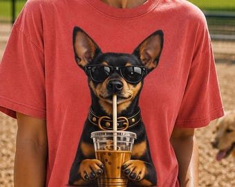 Miniature Pinscher Coffee Shirt, Min Pin Dog Mom Tee, Iced Lover Shirt