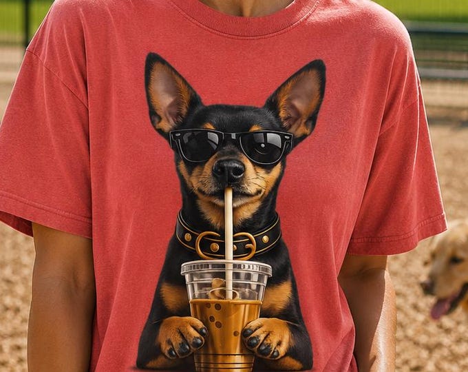 Miniature Pinscher Coffee Shirt, Min Pin Dog Mom Tee, Iced Lover Shirt