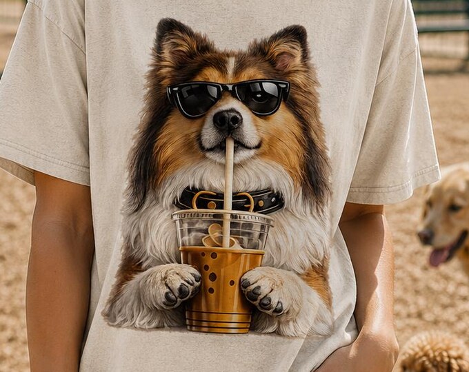 Rough Collie Dog Mom Iced Coffee Tee | Comfort Colors 1717 Dog Lover Shirt