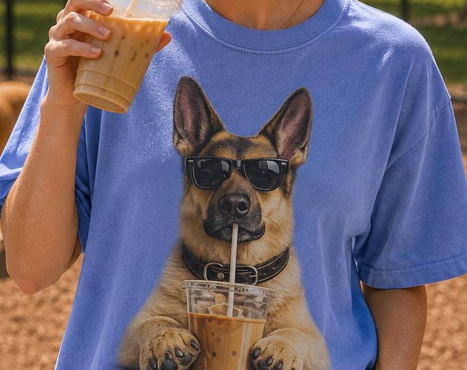 German Shepherd Iced Coffee Dog Mom Comfort Colors Tee, Shepherd Lover Graphic Shirt
