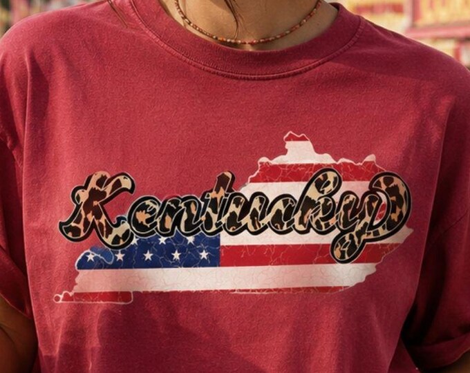 Kentucky State Flag Leopard Graphic Tee, Comfort Colors 1717 Shirt