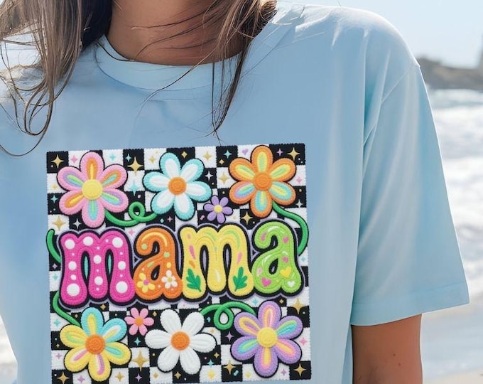 Retro Mama Shirt, Colorful Floral Groovy Mom Tee, Summer Beach Top