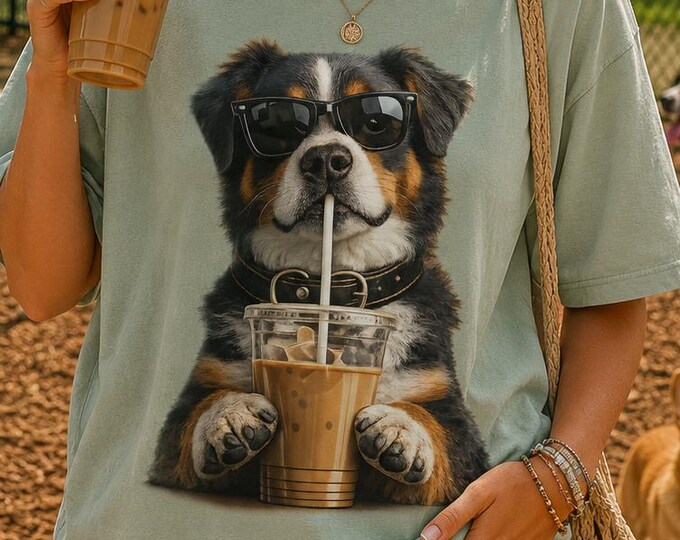 Bernese Mountain Dog Iced Coffee Shirt, Berner Mom Graphic Tee, Dog Lover Gift