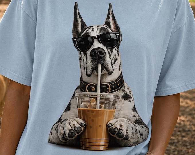 Dane Iced Coffee Shirt, Harlequin Dog Mom Comfort Colors Tee
