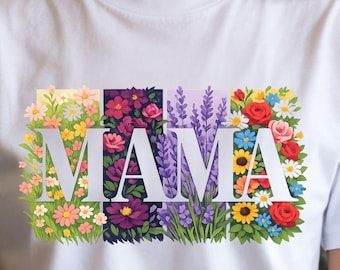 MAMA Floral Block Design T-Shirt | Mother's Day Flower Graphic