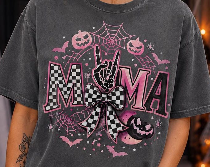 Halloween Mama Shirt | Spooky Pink Pumpkin Graphic Tee | Comfort Colors Coquette Style