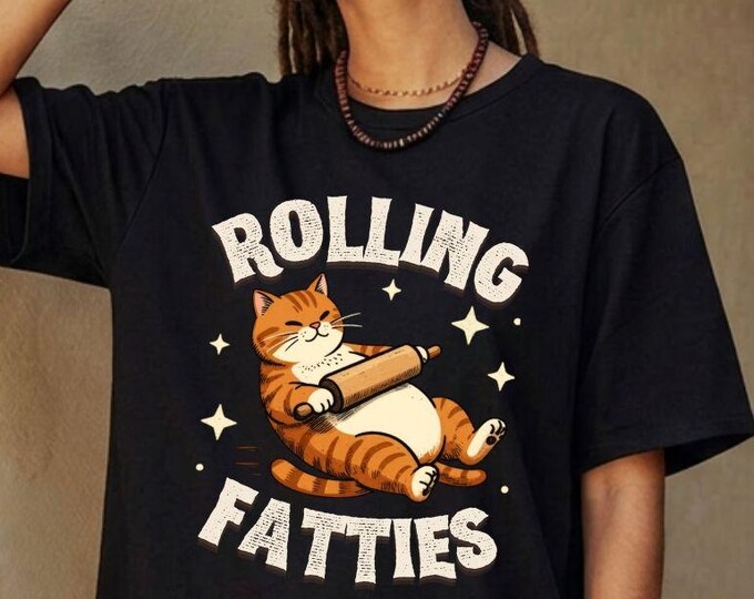 Rolling Fatties Cat Shirt, Funny Stoner Tee, Comfort Colors 1717, Retro Graphic Lover