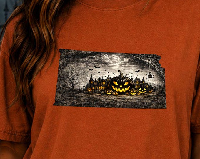 Kansas Halloween Shirt, Spooky Haunted House Graphic Tee, Comfort Colors 1717