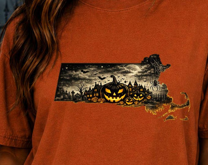 Massachusetts Halloween Shirt, Spooky Vintage Scene Tee, Comfort Colors 1717