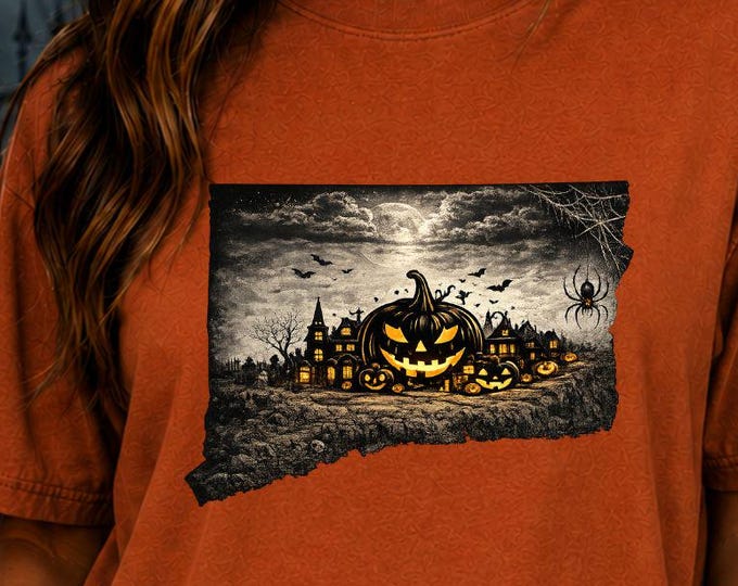 Connecticut Halloween Shirt, Spooky Haunted Village Graphic Tee, Comfort Colors Fall Apparel