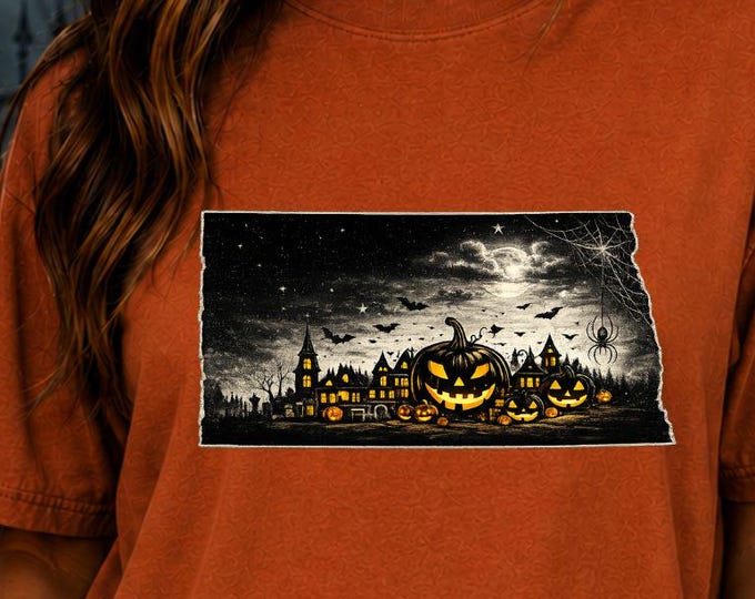 North Dakota Halloween Shirt, Vintage Spooky Pumpkin Patch Graphic Tee