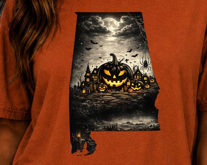 Alabama Halloween Shirt, Spooky Haunted Village Graphic Tee, Comfort Colors Fall Apparel