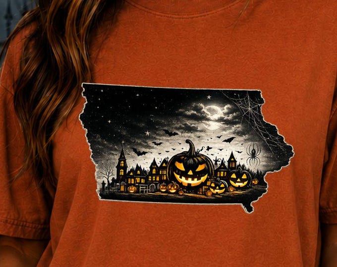 Iowa Halloween Shirt, Spooky Haunted House Pumpkin Tee, Comfort Colors Fall Graphic