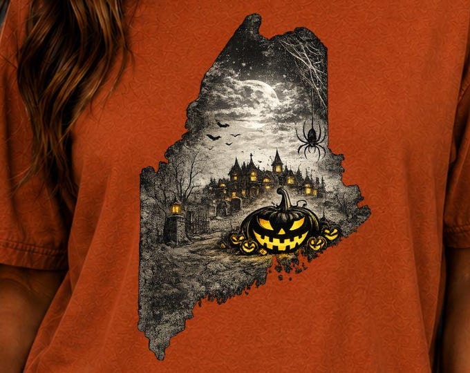Maine Halloween Shirt, Vintage Haunted Village Graphic Tee, Spooky Season Comfort Colors T-Shirt