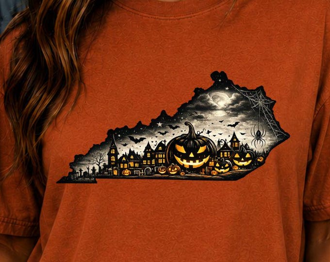 Kentucky Halloween Village Shirt, Spooky Moonlit Pumpkins, Comfort Colors Tee