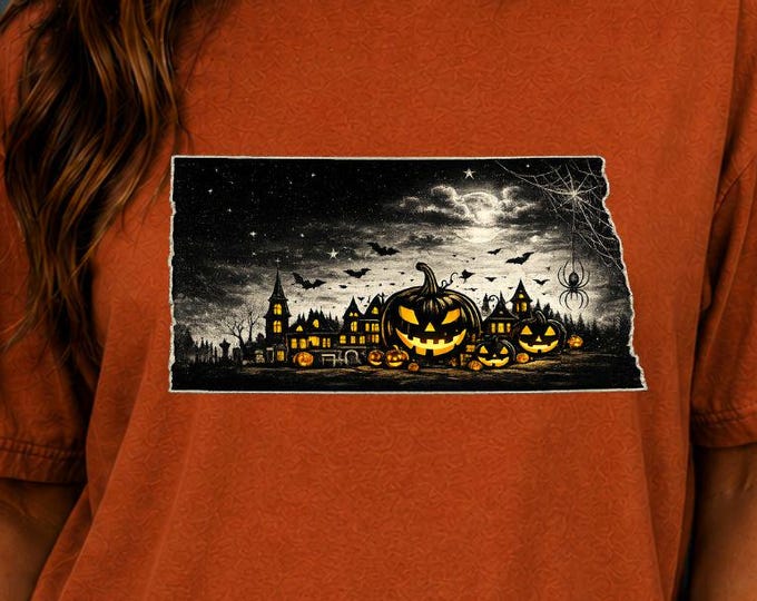 North Dakota Halloween Shirt, Spooky Haunted Pumpkin Patch Graphic Tee