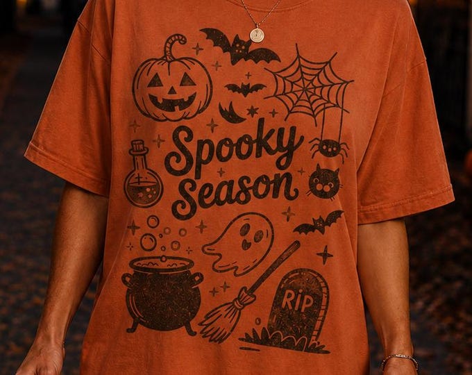 Spooky Season Halloween Shirt, Pumpkin Ghost Graphic Tee, Fall Outfit