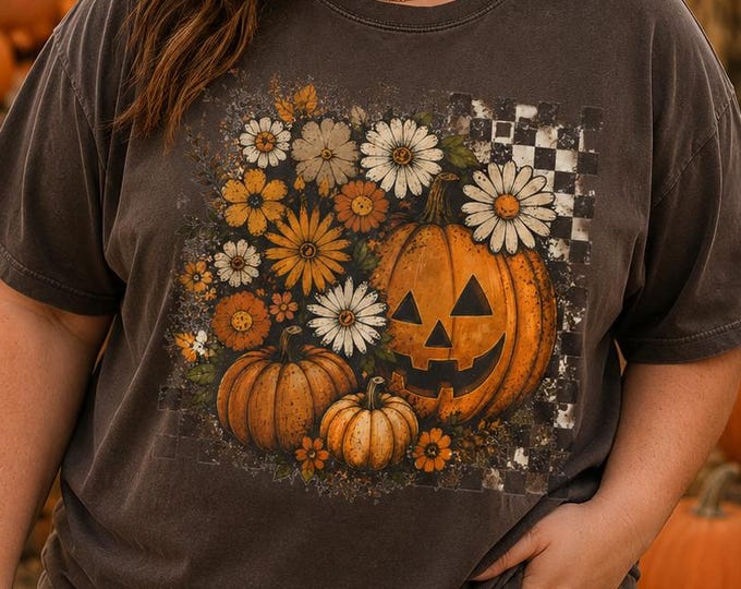 Vintage Floral Pumpkin Patch Shirt, Comfort Colors Halloween Tee