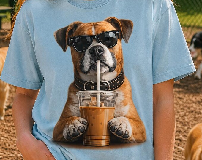 Boxer Dog Iced Coffee Graphic Tee, Boxer Mom Comfort Colors Shirt
