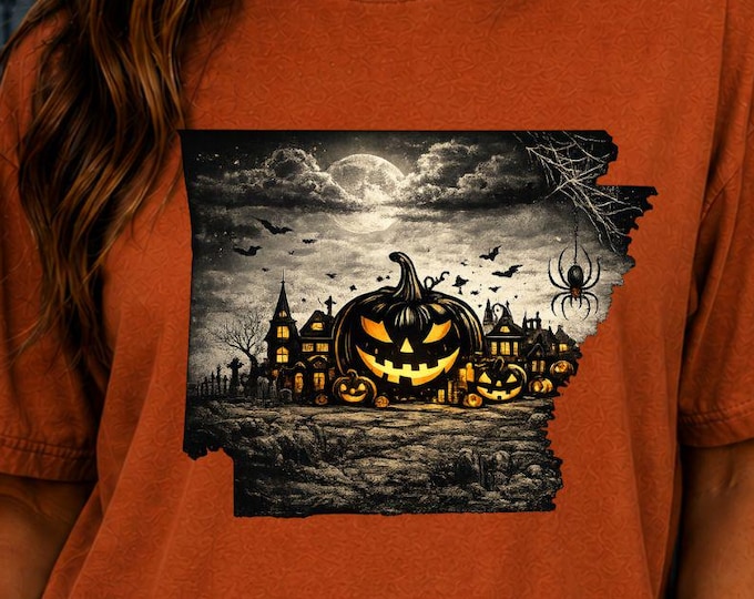 Arkansas Halloween Shirt, Spooky Haunted Village Graphic Tee, Comfort Colors 1717