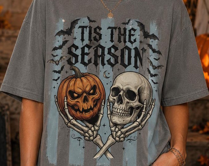 Skull Pumpkin Halloween Shirt, Gothic Spooky Season Comfort Colors Tee
