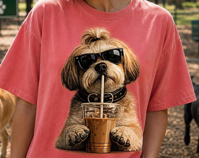Shih Tzu Iced Coffee Dog Mom Comfort Colors Tee