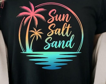 Sun Sea Sand Palm Tree Tee, Coastal Beach Vacation Graphic Shirt