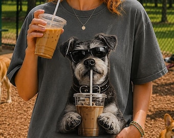 Miniature Schnauzer Iced Coffee Dog Mom Shirt, Comfort Colors 1717 Tee
