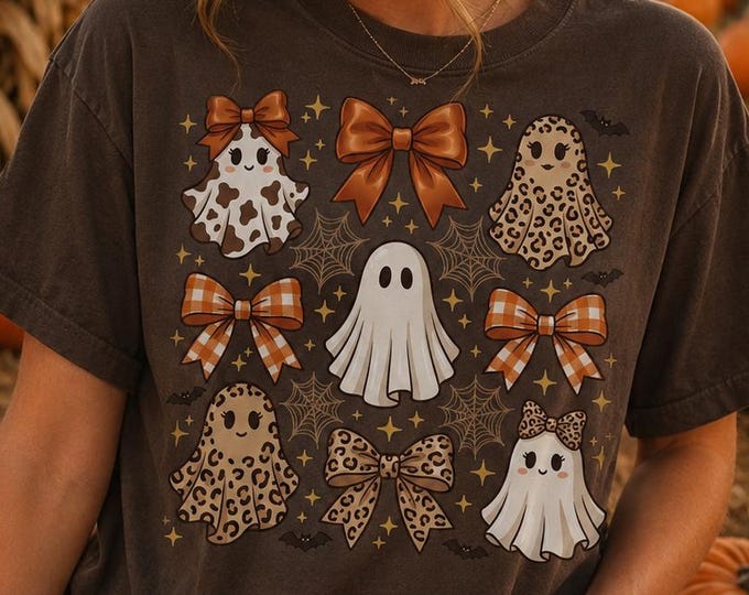 Coquette Ghost Halloween Shirt, Leopard Print Pumpkin Patch Tee, Spooky Season Graphic