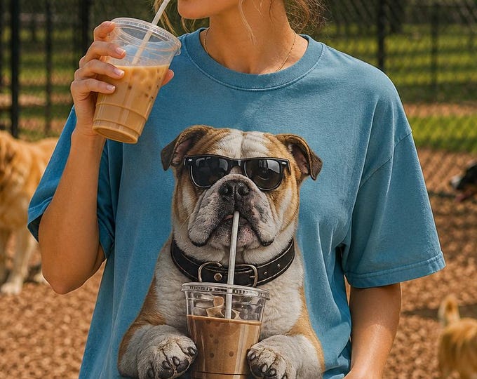 Bulldog Coffee Shirt, Dog Mom Graphic Tee, Comfort Colors, Dog Lover Gift
