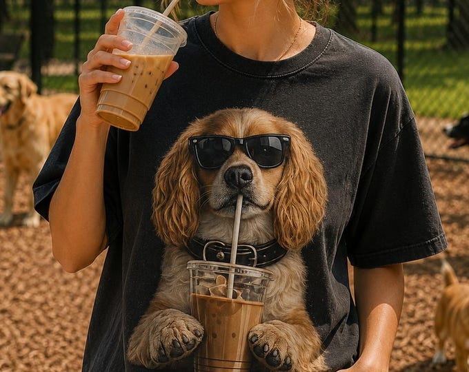 Cocker Spaniel Iced Coffee Graphic Tee, Dog Mom Comfort Colors Shirt