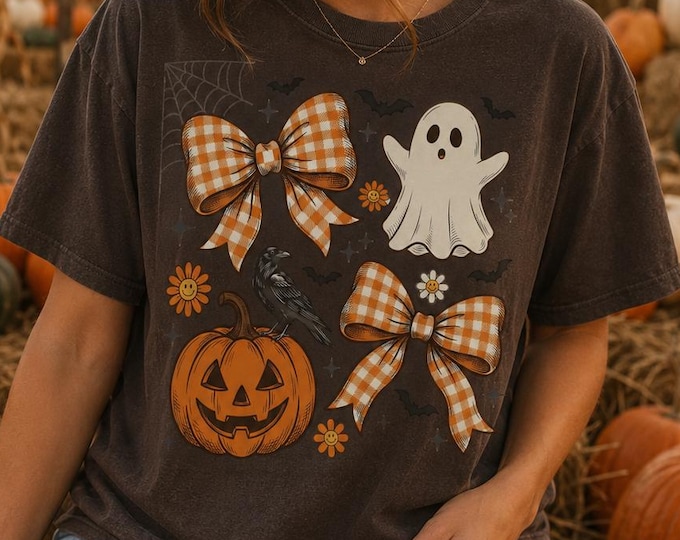 Halloween Ghost Pumpkin Patch Shirt, Coquette Crow Fall Festival Tee