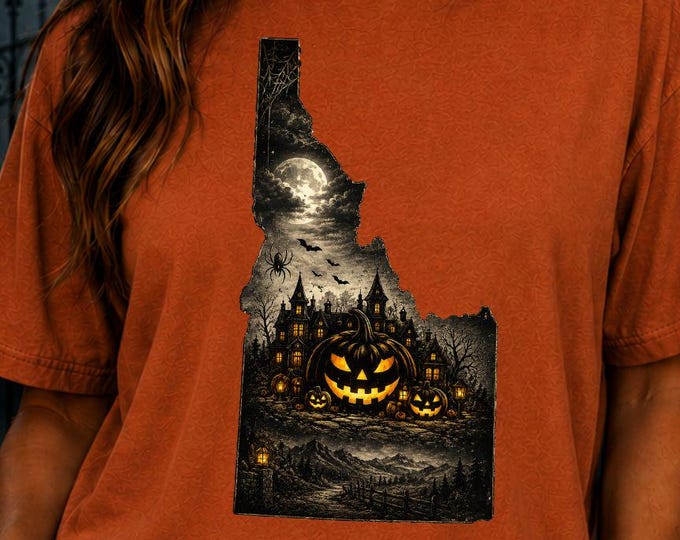 Idaho Halloween Shirt, Haunted Landscape Graphic Tee, Comfort Colors Spooky Season Apparel
