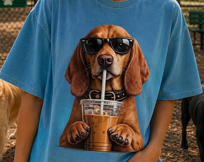 Vizsla Iced Coffee Shirt, Dog Mom Comfort Colors Tee, Sporting Dog Lover Gift