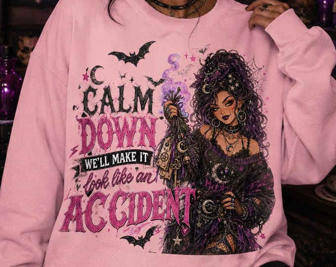 Gothic Witch Sweatshirt, Sarcastic Halloween Crewneck, Pink Gildan 18000, Spooky Magic Design